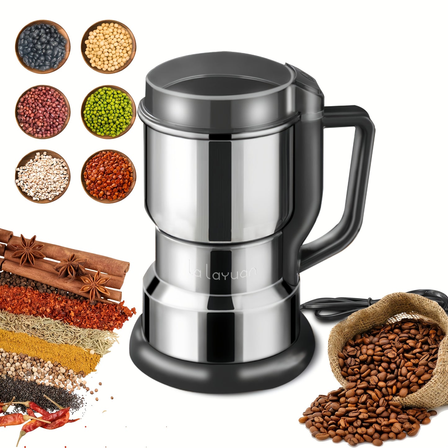 1pc, 400g/14oz Electric Coffee Bean Grinder, Deepen Grind Mill Chamber Up To 36 Cups, 300W Powerful Motor 10s Fast Effortless Grinding For Spices Grains Nuts, Dry Food Processor, One-Touch Push-Button Control, 8-blade Stainless Steel Blades