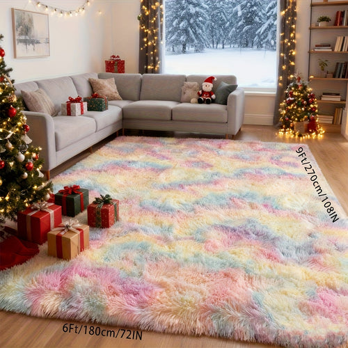 Purple Rainbow Shag Area Rug, Soft And Fluffy, Non-Slip, Machine Washable Carpet Available in Various Sizes for Living Rooms, Bedrooms, Dining Rooms, And Home Offices, Perfect for Christmas Home Decoration