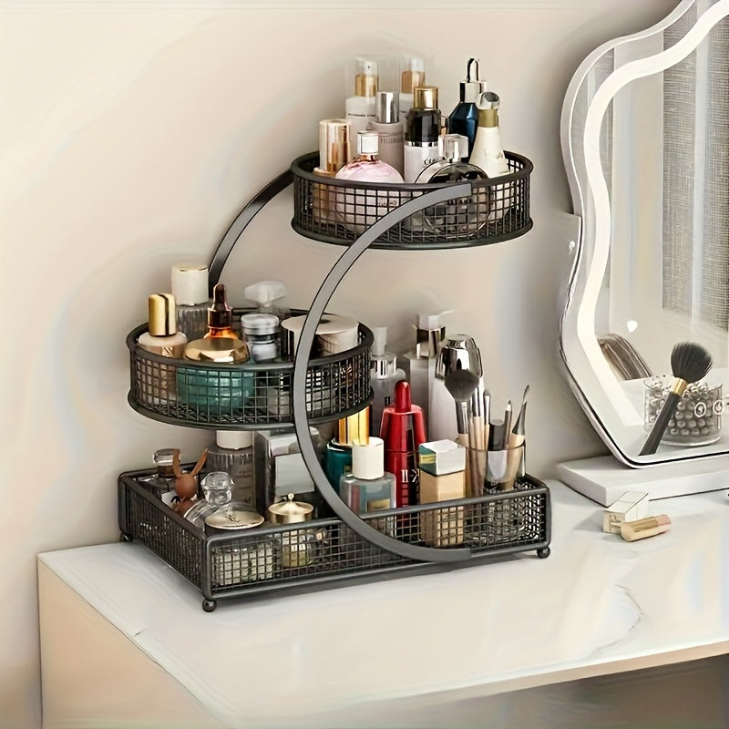 1pc Varnished Metal Cosmetic Organizer - No-Installation Lightweight Makeup Storage Rack, Spiral Design Vanity Countertop Shelf for Lipstick, Brushes&Bottles, Durable Metal with Varnished Finish, Space-Saving Bathroom Organizer(Makeup Brush Bucket)