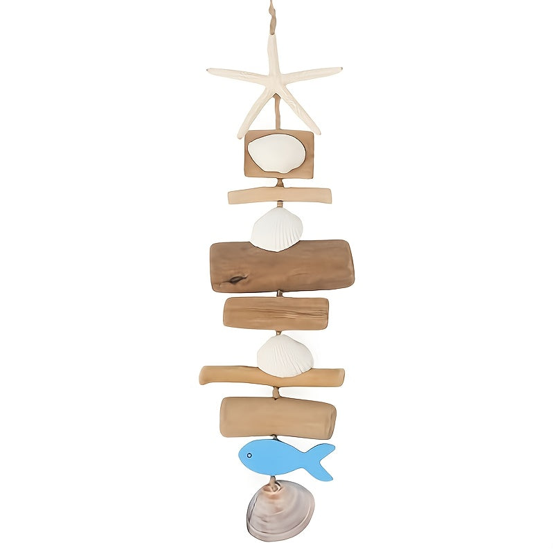 Starfish Wooden Bead Necklace & Coastal Pendant Set – Beach Jewelry, Nautical Starfish Charm, Driftwood Hanging String Decor for Women, Girls & Home Beach Theme