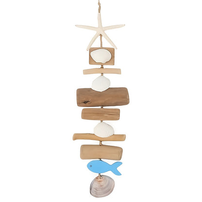 Starfish Wooden Bead Necklace & Coastal Pendant Set – Beach Jewelry, Nautical Starfish Charm, Driftwood Hanging String Decor for Women, Girls & Home Beach Theme