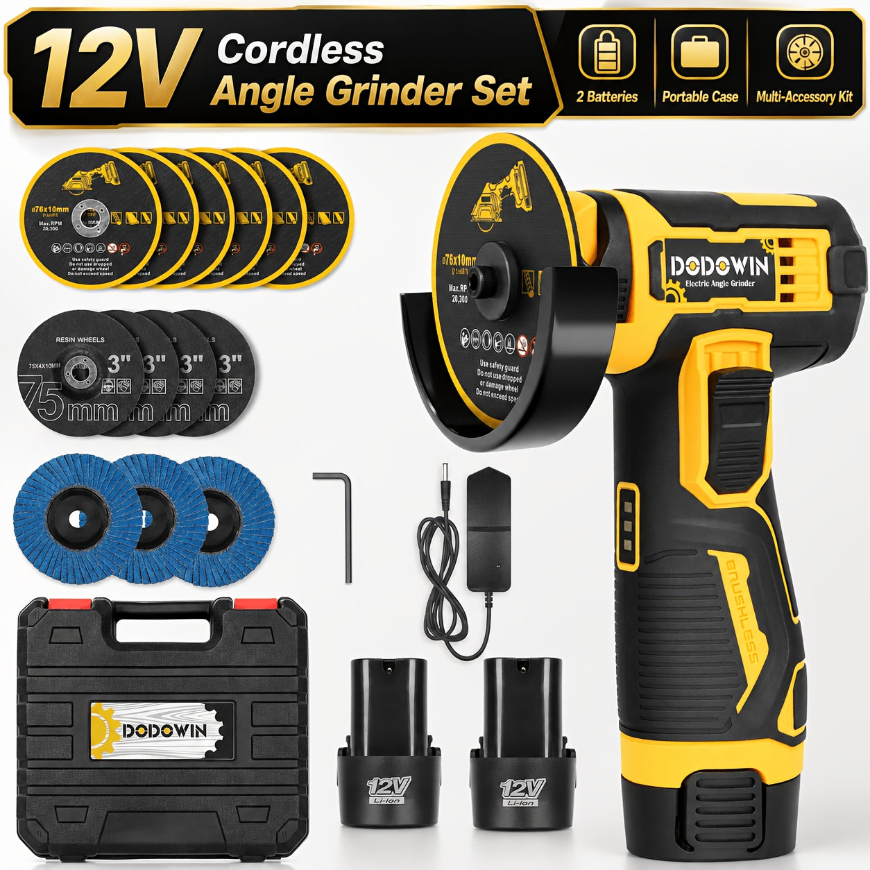 Mini Cordless Angle Grinder, 19500/5000RPM Electric Grinding And Polishing Tool, 1/2 Batteries Included, Lithium Power Grinder for Metal, Wood, Stone And Concrete, Precision Polishing Machine, Great Gift Additions Sold Separately