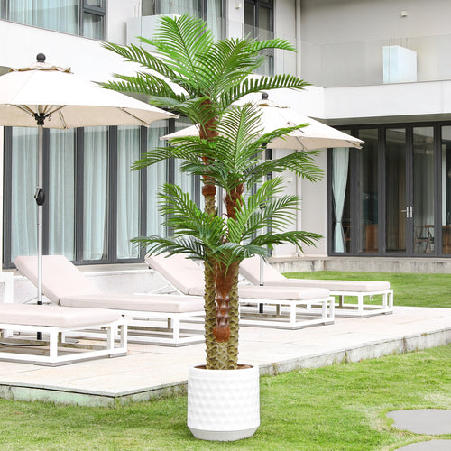 Tall Artificial Palm Tree For Outdoors, 8FT/10FT Large UV Resistant Faux Palm Plants, Fake Tropical Golden Cane Palm Perfect For Patio, Poolside, Home Office Aesthetic Decor