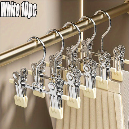 10pcs Non-marking Clip Hook Stainless Steel Hanger, Retractable Multi-functional Metal Non-slip ren'S Clothes Drying Rack with Sock Hook, Suitable for Family Wardrobe Storage and Drying Use, Spacesaving Hanger, Closet Organization, Sleek Hanger, Compact D