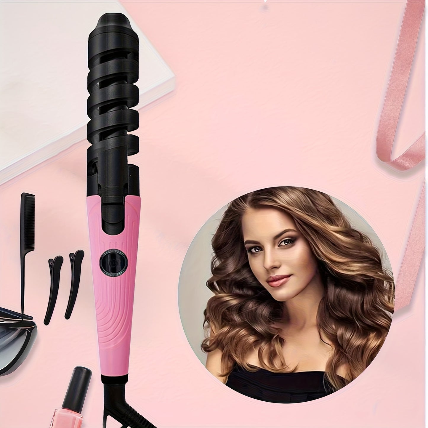 Anti-Tangle and Anti-Scalding Rotary Curler Portable Curler, Automatic Spiral Curler for Women, Fast Heating Curler for Long and Short Hairstyles, Women Gift Birthday Christmas Gift