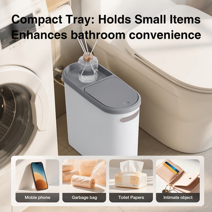 2/1pc Compact And Durable Plastic Bathroom Trash Can | with Built-In Handles, Rustproof, Space-Saving Design, Ideal for Small Spaces in Bathroom, Laundry, And Home Office(Includes Trash Bags)