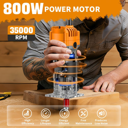HANWISE Wood Router, 6.1Amp 800W Wood Routers For Woodworking, Hand Wood Router Tool, 35000R/MIN Compact Edge Trimmer With 15 1/4" Router Bit Set Slotting And Carving, Guide Accessories And Wrenches, Suitable For, Carving And Edge Treatment