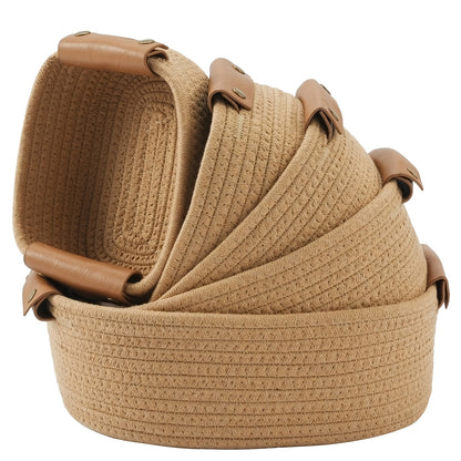 Beautiful Storage Basket Set Of 5 - Sturdy Rope Baskets for Shelves Are Perfect for Organizing Your Home - Quality Storage Bins Easily Fit with Bedroom Decor, Shelf Baskets