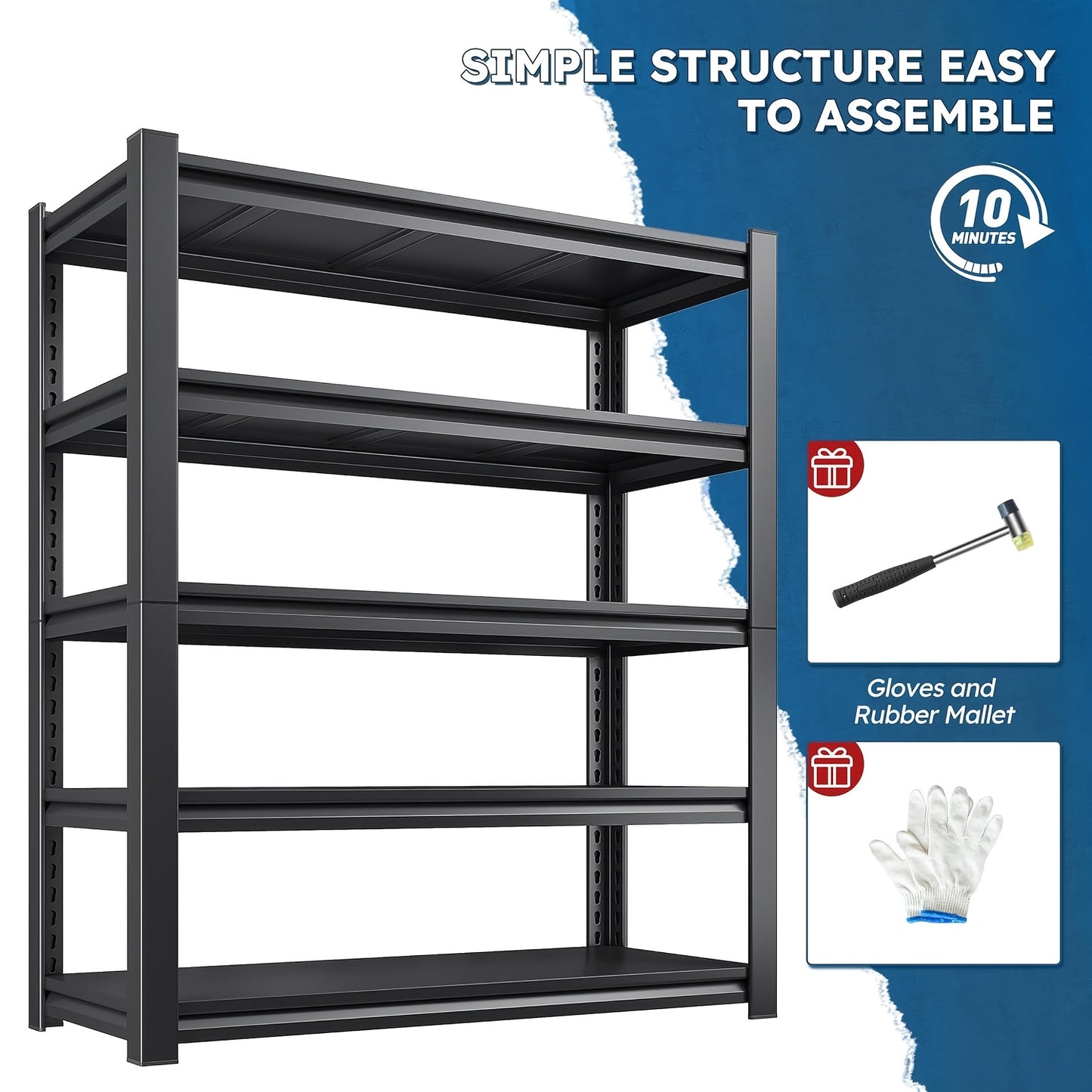 Heavy Duty Adjustable Metal Shelving Unit - Powder-Coated -Standing Storage Rack Suitable for Garage, Basement, Warehouse - No-Tool Assembly, Adjustable Height Shelves, Sturdy Frame, Ideal for Tool & Christmas Storage Organization, Storage