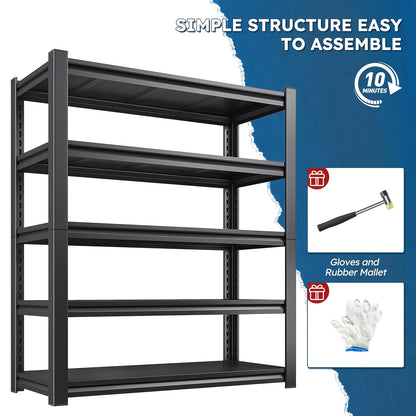 Heavy Duty Adjustable Metal Shelving Unit - Powder-Coated -Standing Storage Rack Suitable for Garage, Basement, Warehouse - No-Tool Assembly, Adjustable Height Shelves, Sturdy Frame, Ideal for Tool & Christmas Storage Organization, Storage