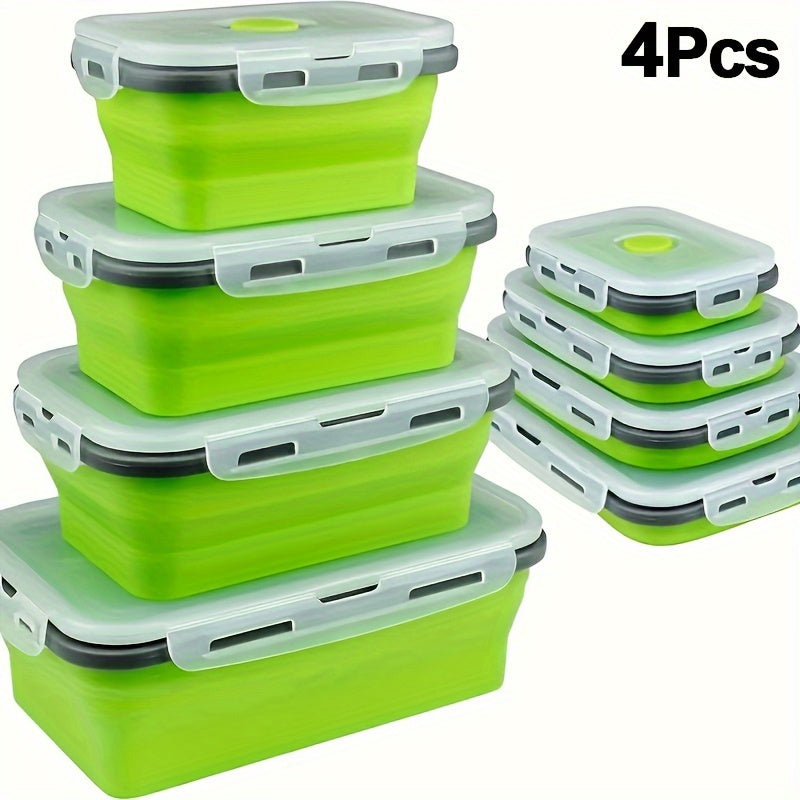4pcs Foldable Meal Preparation Containers (four Sizes) Sealed, Ventilated, Microwave, Dishwasher, Refrigerator Safe - Perfect for RV Organization, Storage, Lunch, Meal Preparation, And Outdoor Snacks, Holiday Gifts