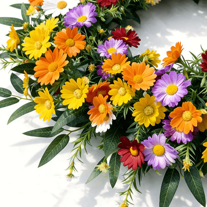 Spring Wreaths for Front Door 20 Inch Artificial Summer Wreath Daisy And Lavender Wreath with Wildflowers for Home Wall Farmhouse Springtime Easter Holiday Party