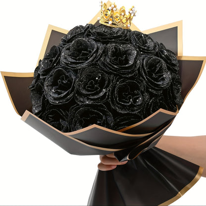 24/36pcs Glitter Roses Bouquet - Everlasting Shiny Artificial Red Roses with Sparkling Glitter Petals, DIY Fake Flower Bouquet Suitable for Valentine' Day, Mother' Day, Wedding, Anniversary, - Gifts for, Plastic Roses Bouquet