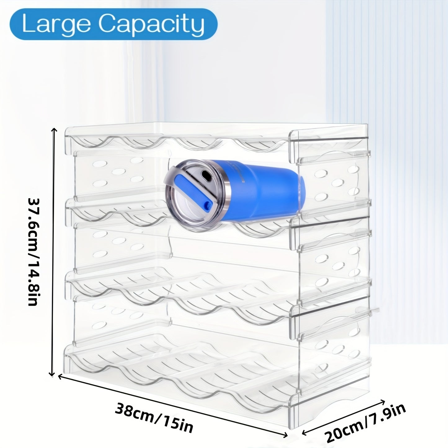 4-Tier Stackable Water Bottle Organizer - Clear Plastic Kitchen Cabinet Storage Rack Holds 16 Bottles, Space-Saving Design for Home, Office, Pantry Organization, Kitchen Organizer, Office Supply Storage, Sleek Appearance, Transparent Material