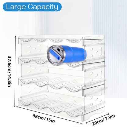 4-Tier Stackable Water Bottle Organizer - Clear Plastic Kitchen Cabinet Storage Rack Holds 16 Bottles, Space-Saving Design for Home, Office, Pantry Organization, Kitchen Organizer, Office Supply Storage, Sleek Appearance, Transparent Material