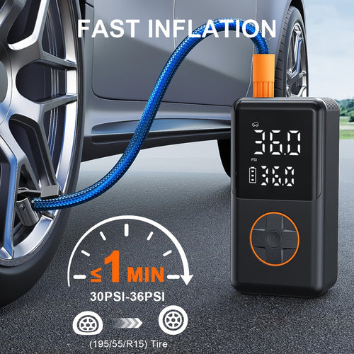 Portable Tire Inflator Cordless 150PSI Electric Air Compressor Pump with LCD Display, Auto Shut-Off, LED Light & Preset Pressure for Car Motorcycle Bike Sports Ball Camping Outdoor Emergency
