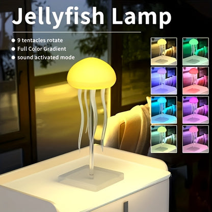 A Table Lamp Designed Like a Jellyfish, Powered by USB, Featuring LED Night Light Capabilities, with a Gradient Lighting Effect, Perfect for Decorating Bedrooms And Parties, Offering a Modern And Vibrant Illumination