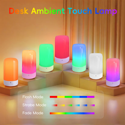 RGB Night Light Touch Control Bedside Lamp 13 Colors 3-Level Dimming LED Desk Lamp USB Powered for Bedroom Kids Room Bathroom Christmas Gift Decor