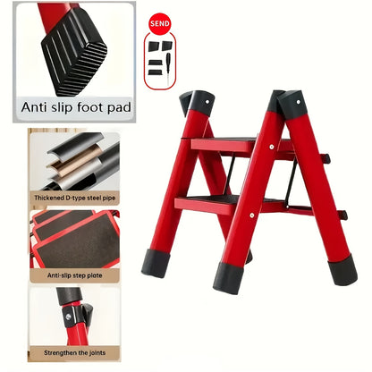 Step Ladder, Folding 2/3/4/5 Step Stool with Wide Anti-Slip Pedal, Sturdy Steel Ladder, Convenient Handrail & Small Storage Slot, Rust-Resistant Material, Lightweight, Portable Step Stool, Suitable for Home, Kitchen, Office Use, Free Gloves&Foot Pad