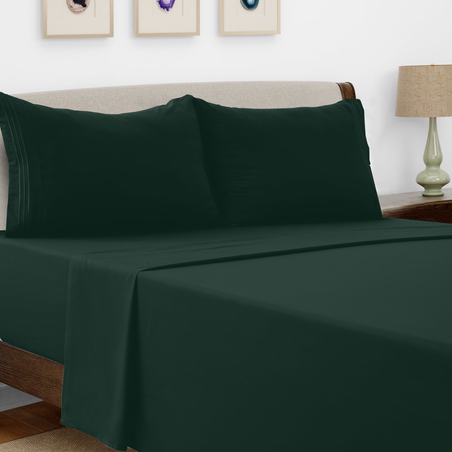 Lux Decor 4 Pieces Solid Bed Sheets - Stylish Comfy Bedding Set - Hotel Luxury Skin Friendly Cooling Sheets & Embroidered Pillowcases Without Filler - Classic Collection With 16 Inches Deep Pocket - Brushed 100% polyester- Shrinkage & Fade Resistant