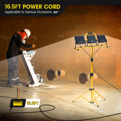 LED Work Light with Tripod Stand 21600 Lumen IP66 Waterproof – 216 x 1W High Brightness LED, 360° Rotation, 16.5 Ft Power Cord for Outdoor Workshop Garage Construction Site Commercial Lighting