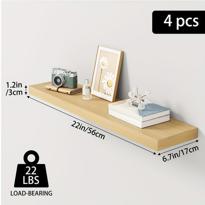 TOMNK Floating Shelves, 4pcs, 56cm/22in, Wall Shelves For Bathroom/Living Room/Bedroom/Kitchen Decor, Shelves With Invisible Brackets Set (Walnut/Light Brown/White/White Oak/Black)