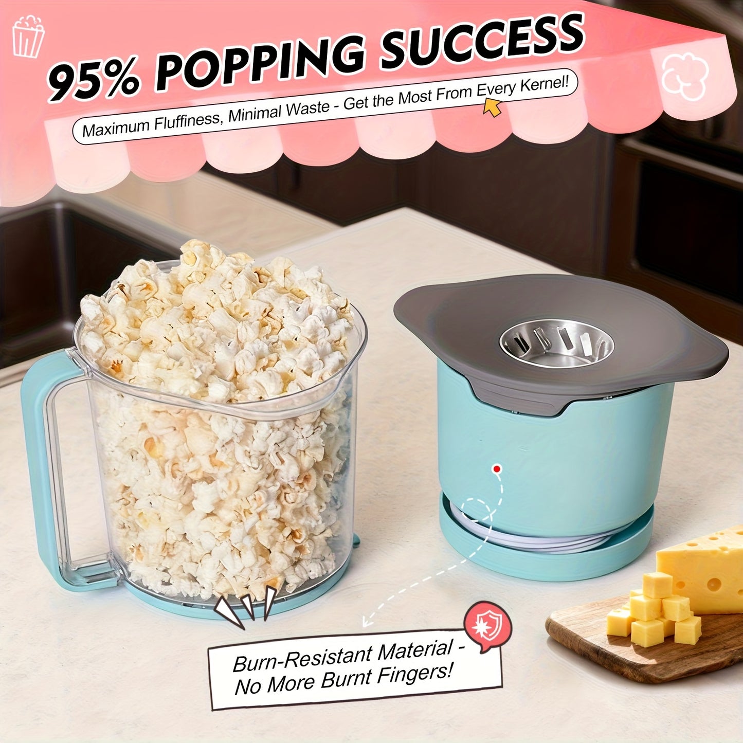 [Perfect for Gifting] Oil-Free Popcorn Maker, 2-Min Quick Popping, 95% Pop Rate with Built-In Serving Bowl Stackable Storage And Hidden Cord Design for Family And Personal Use And Perfect for Gifting