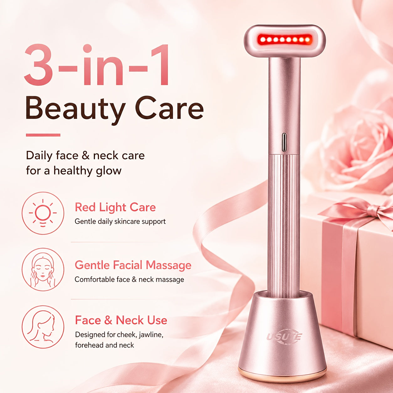 Red Light Therapy Facial Massager - Vibration & Negative Ion Skin Tightening Device for Acne Reduction, Wrinkle Removal & Eye Bag Treatment, Anti-Aging Face Care Beauty Tool for Women & Men