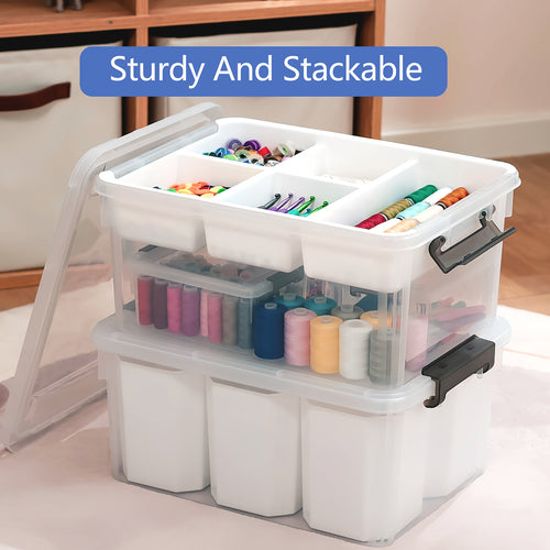 2pcs Portable Plastic Storage Boxes, Transparent Storage Bins with Detachable Tray, Perfect for Organizing Office Materials, Sewing Items, And Bathroom Essentials, Spacious Classroom Organization And Storage Containers