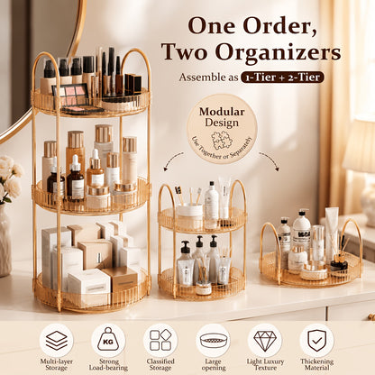 2/3 Floor Bathroom Trays 360 Rotating Makeup Organizer High-Capacity Skincare Clear Make Up Storage Perfume Organizers Detachable Multi-functional Assembly The Third Layer Comes with An Additional 2 U-shaped Hooks And 1 Tray, Bathroom Trays