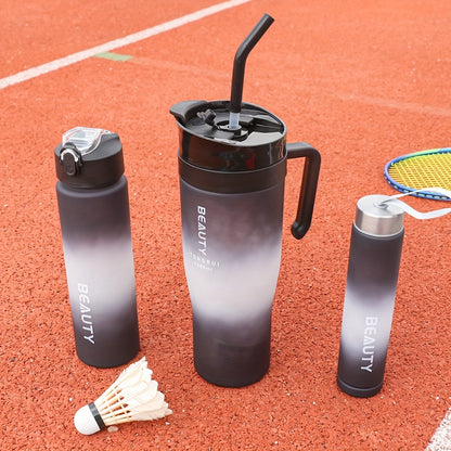 3pcs Ice Tumbler, Gradient Color Frosted Straw, Double Drinking Plastic Water Cup, 300Ml/800Ml/1200Ml (10Oz/27Oz/40Oz), Large Capacity Car Handle Car Cup