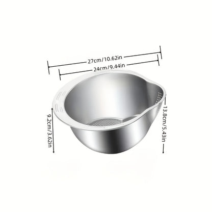 Stainless Steel Multipurpose Kitchen Colander - Ideal for Washing Rice, Fruit Draining And Vegetable Washing - Durable, Food-safe Mesh Screen with Handle for Efficient Water Filtration Of Rice Colande