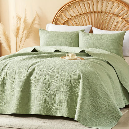 2/3pcs Quilt Set Bedspreads Queen Size - Soft Cool & Refreshing Summer Quilt Lightweight Microfiber Bedspread - Modern Style Coin Pattern Coverlet for All Seasons - Family Gift Set (1 Quilt, 1 Or 2 Pillow Cases)