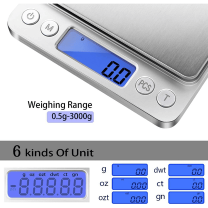 Digital Kitchen Scale 3000g/ 0.1g, Pocket Food Scale With 6 Measurement Modes, LCD, Tare Weight, Digital Scale Grams And Ounces With 2 Trays Of Food, Cooking, Nutrition (including 2 Batteries, 2 Trays)