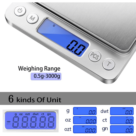 Digital Kitchen Scale 3000g/ 0.1g, Pocket Food Scale With 6 Measurement Modes, LCD, Tare Weight, Digital Scale Grams And Ounces With 2 Trays Of Food, Cooking, Nutrition (including 2 Batteries, 2 Trays)