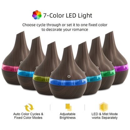 2-Pack Cool Mist Humidifier & Aromatherapy Essential Oil Diffuser – Includes 16 Essential Oils & 7-Color Lights, 10.14oz Home Diffuser Set for Bedroom, Living Room & Office, Black