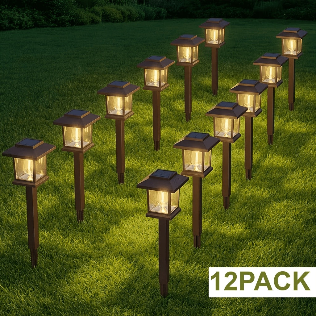 Solar Pathway Lights Outdoor, Black/Brown Upgraded LED Waterproof Solar Lights Outdoor, Up to 12Hrs, Auto On/Off, Garden Decor for Yard, Driveway, Walkway, Warm White
