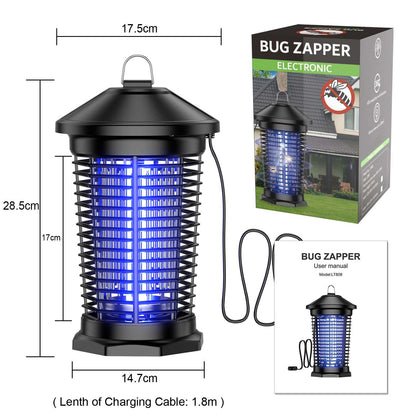 Bug Zapper Electric Indoor Outdoor – 4000V High Voltage UV 365nm 18W Mosquito Killer Fly Zapper with 6ft Cord, ABS Fireproof Safety Housing, Removable Tray & Cleaning Brush for Backyard Patio Garden Camping – Black