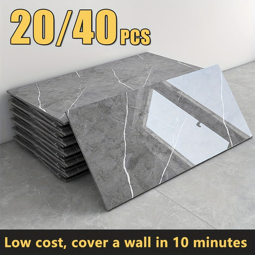 20/40-Pack Peel & Stick Marble Tiles Wall Panels Set - Self-Adhesive Waterproof Removable Wall Sticker for Kitchen Backsplash, Bathroom, Living Room, Office Home Decor. Easy Install (23.62"x11.81")