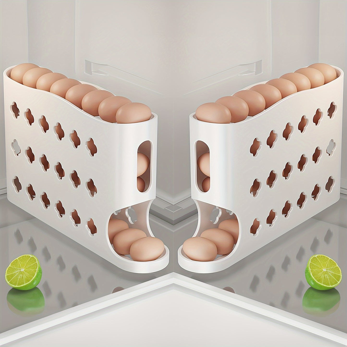 Egg Dispenser for Refrigerator, 4-Tier Automatic Rolling Egg Holder Rack – Space-Saving Egg Storage Organizer for Fridge, Kitchen Cabinet, Countertop and Table