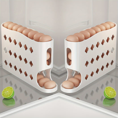 Egg Dispenser for Refrigerator, 4-Tier Automatic Rolling Egg Holder Rack – Space-Saving Egg Storage Organizer for Fridge, Kitchen Cabinet, Countertop and Table