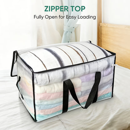 6pcs Heavy-Duty Moving Bags with Reinforced Handle - Oversized Storage Totes, Snap-Close Lid & Plastic Suitable for Clothes, Quilts,, Moving Supplies - Space Saver Bags
