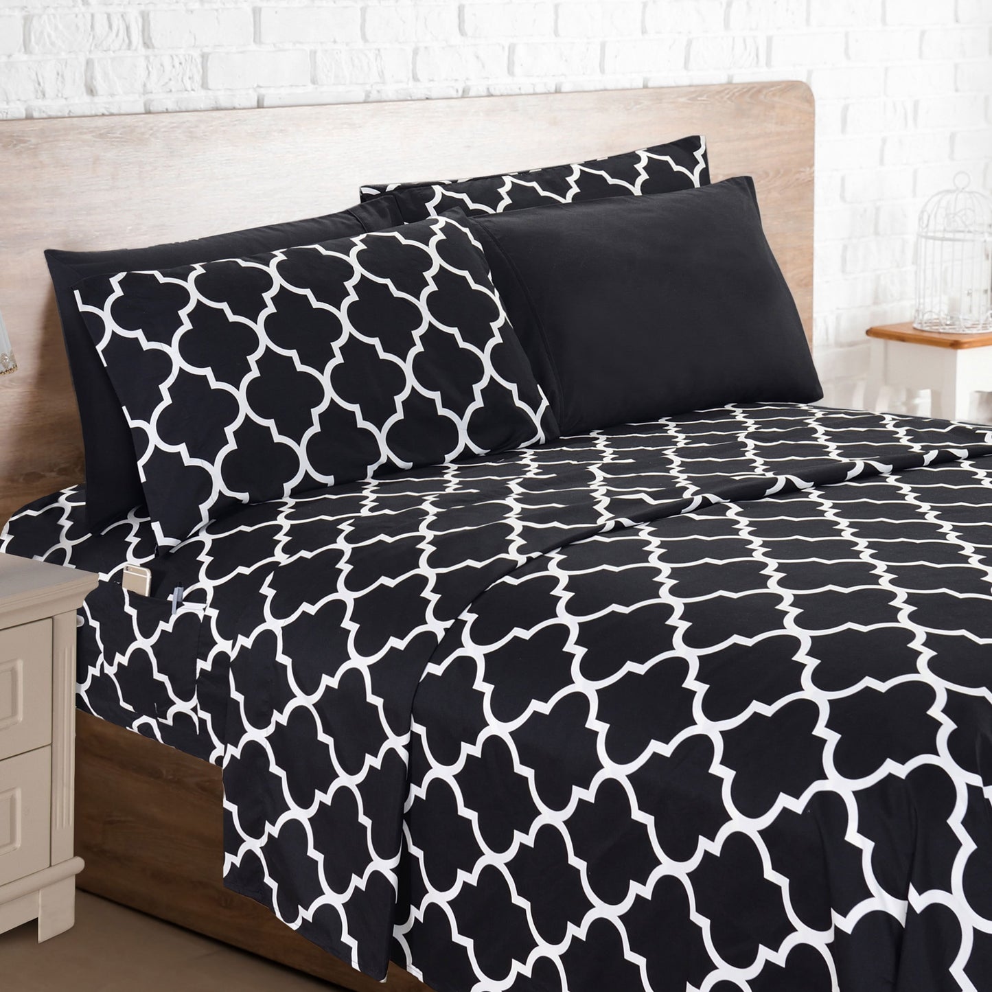 Elegant Comfort Luxury 4/6pcs Geometric Trellis Sheet Set 16 inch deep pockets - Ultra Soft Machine Washable Luxury 6-Piece Bed Sheet Set - Fade and Wrinkle Resistant Premium Hotel Quality Twin/Full/Queen/King Bedding Set- 6PC Sheets For Daily Use, Dorms,