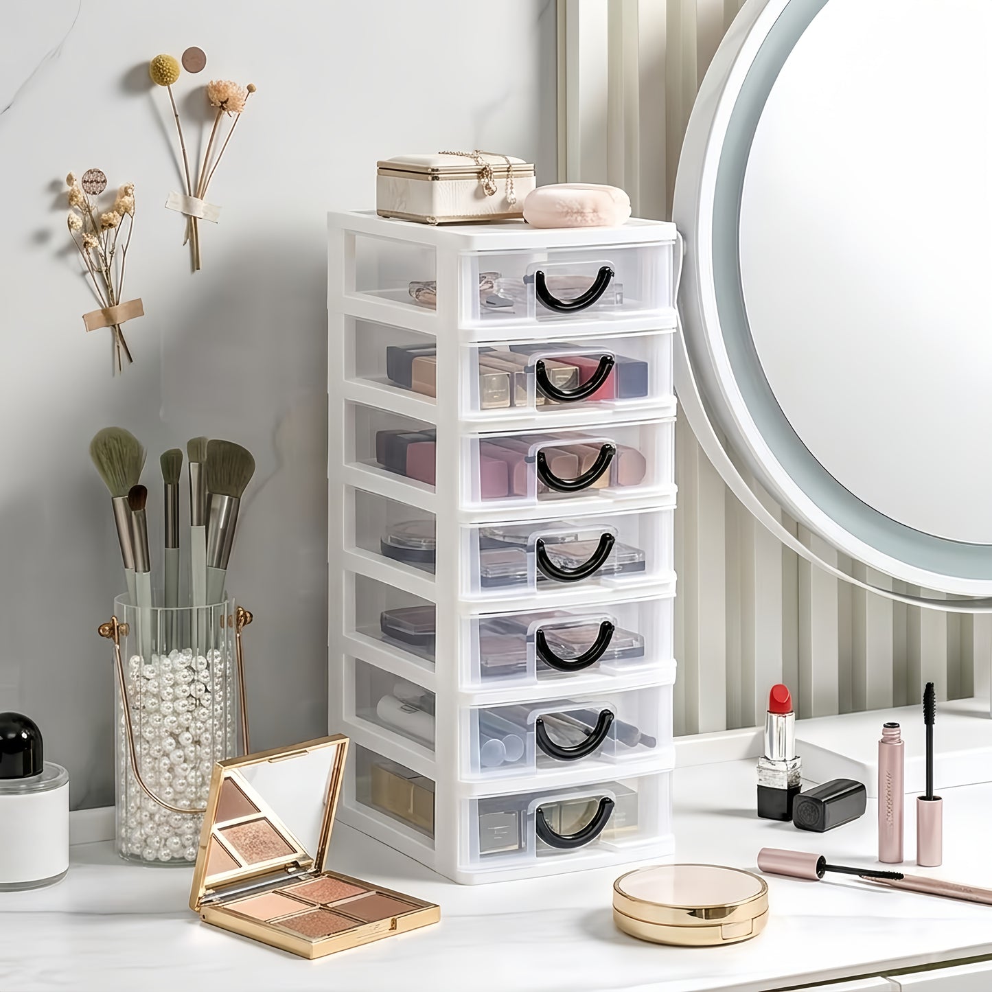 7-Drawer Desktop Organizer Clear Front Drawers Heavy-Duty Plastic Storage Box for Home Office, Jewelry, Craft & Small Parts – Space-Saving Compact Design