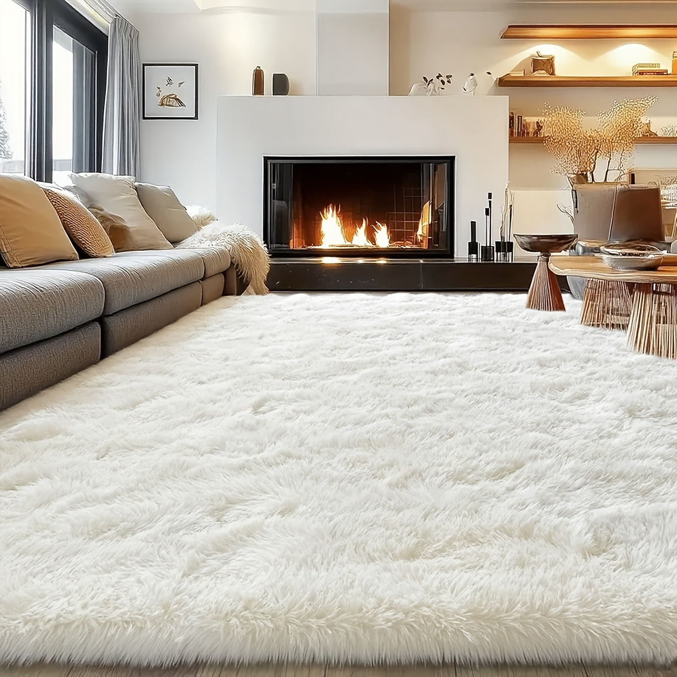 An 8X10 Feet Luxurious Large Rug Designed for The Living Room, Featuring a Fuzzy Plush Texture, This Fluffy Modern Shag Carpet Is Non-Slip And Soft, Perfect for Bedrooms, Study Rooms, Teen Dorms, And As a Home Decor Item Or Christmas Gift