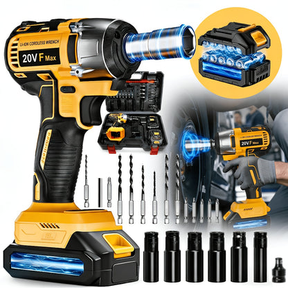 Cordless Impact Wrench/drill, 259Ft-lbs (450N.m) Brushless 1/2 Inch, 3300RPM High Torque Impact Gun, Tool Only Or 2x 4.0Ah Battery, Charger, 12 Sockets, Longer Runtime | Fast Charger | Variable Speed Control | Brushless Motor for Auto Repair/Car/Home