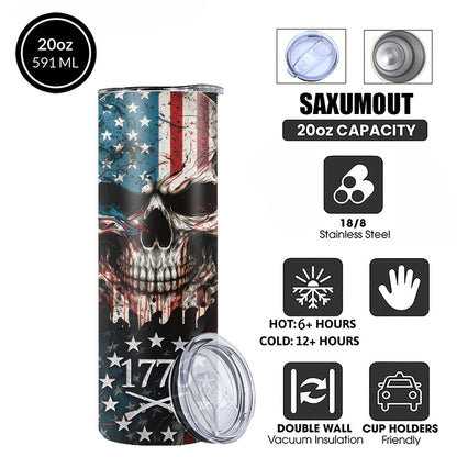 Patriotic Skull Pattern Coffee Cup, 20oz Stainless Steel Insulated Tumbler With Lid & Straw, Beverage Container Or Travel Cup For Hot & Cold Drinks, 20oz Camping Drinkware, Ideal Gift For Birthday, Holiday, Parties, Anniversary, Halloween, Christmas