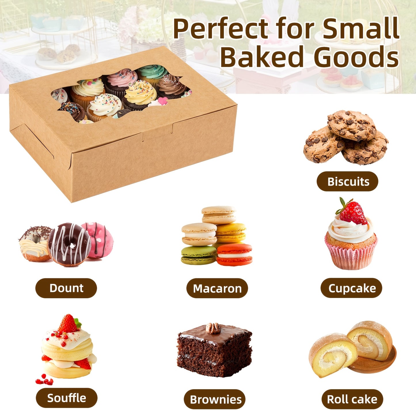 TOMNK 48pcs Cookie Boxes, Treat Boxes With Window, Cake Packaging Box, Bakery Brown/White Pastry Boxes, Caja De Galletas, Macaron Boxes, Dessert Storage Box, Kraft Cartons, For Birthday Party, Wedding And Father'S Day, 8x6x2.5 In