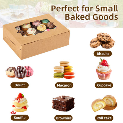 TOMNK 48pcs Cookie Boxes, Treat Boxes With Window, Cake Packaging Box, Bakery Brown/White Pastry Boxes, Caja De Galletas, Macaron Boxes, Dessert Storage Box, Kraft Cartons, For Birthday Party, Wedding And Father'S Day, 8x6x2.5 In