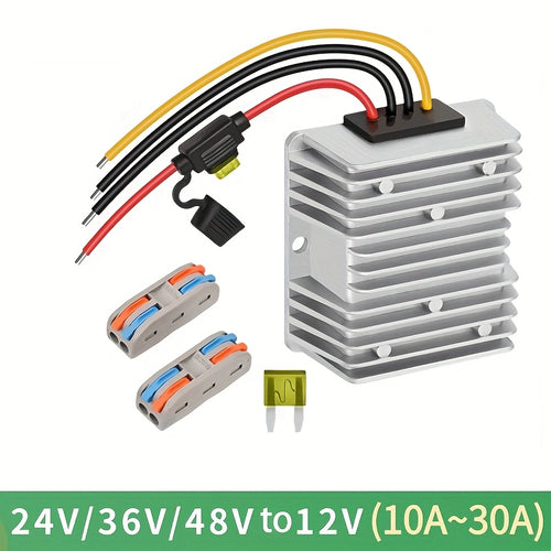 DC Step Down Converter 24V 36V 48V to 12V - High Efficiency Voltage Reducer, Durable Aluminum Housing, for RV, Solar Energy System, Automotive, Industrial Applications, 1pc & 2pcs Options